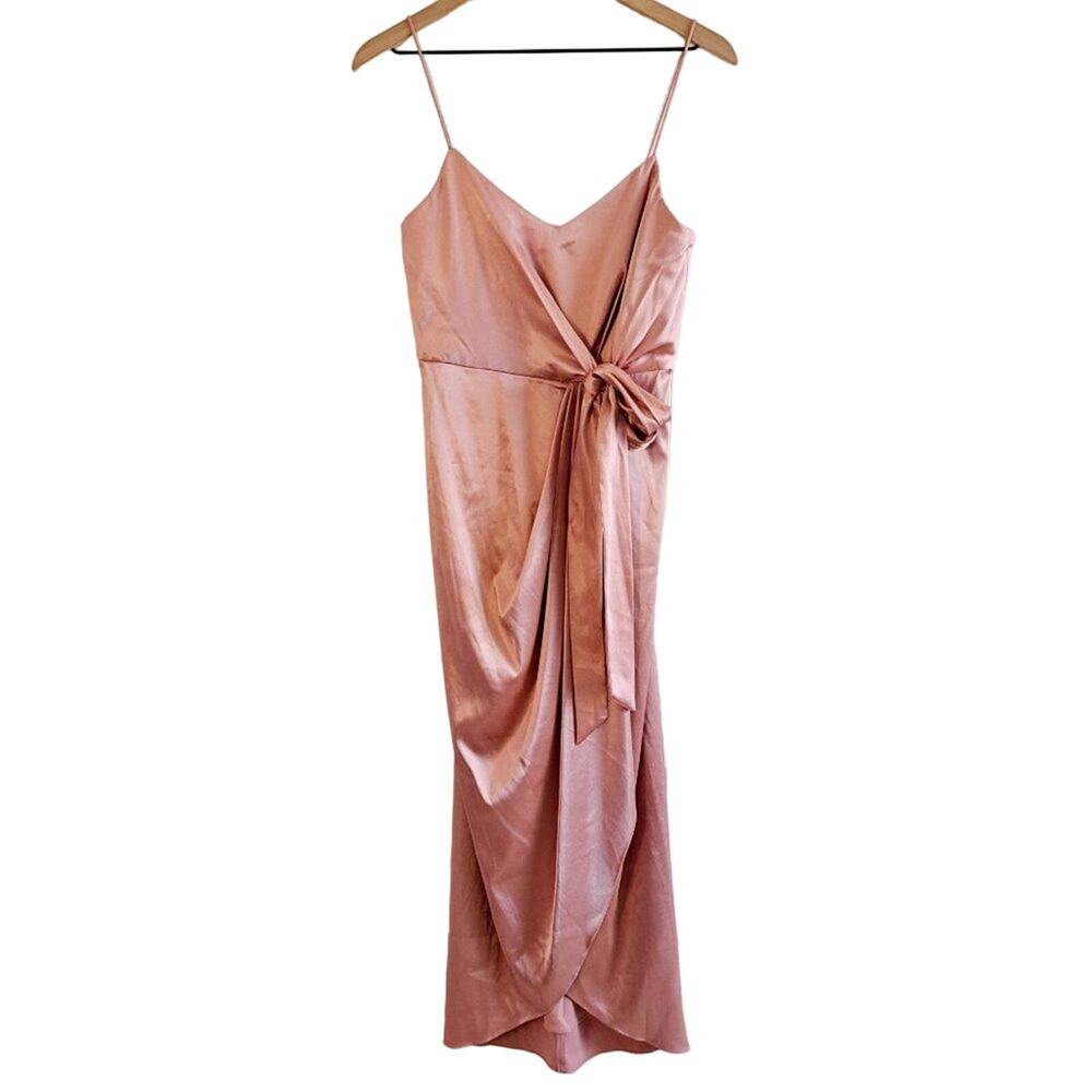 After Six Sleeveless Satin Faux Wrap Draped Gown Dress 6828 - Picture 9 of 10